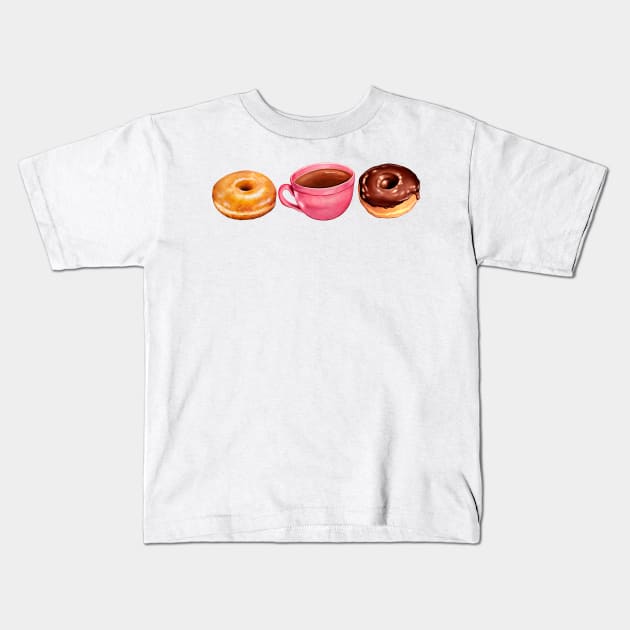 Coffee & Donuts Kids T-Shirt by KellyGilleran